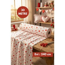 Morlay 30 Metre Pamuk Kırmızı Kalpli Poplin Kumaş En: 240 cm Nevresim, Çarşaf, Yastık Kılıfı, Elb