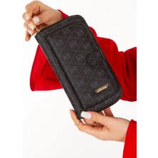 Newish Polo Kadın Deri Desenli Telefon Kağıt Para Bölmeli Kartlık ve Cüzdan NEWPOLO213 - Siyah