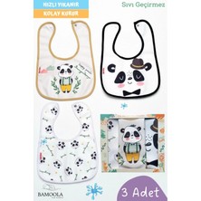 Bamoola 3 Adet Panda Desenli Bebek Mama ve Salya Önlüğü - (Sıvı Geçirmez - Microfiber - Çıtçıtlı)