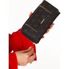 Newish Polo Kadın Deri Desenli Telefon Kağıt Para Bölmeli Kartlık ve Cüzdan NEWPOLO214 - Siyah