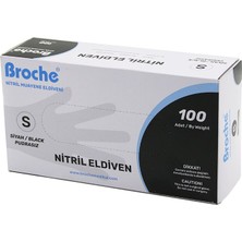 Selfbuysell Broch  S Beden Siyah Pudrasız Nitril Muayene Eldiveni  100LÜ (5324)