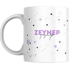 Myworldorganization Isimli Kişiye Özel Tasarım Kupa Bardak - Siyah Kalp ve Mor Sakura Çiçek Detaylarıyla Tasarlanmış Kupa - Istediğiniz Ismi Yazabiliriz