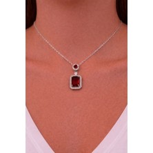 Kırmızı Taşlı Gümüş Kolye