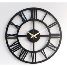 Otantik Dekoratif Duvar Saati Siyah Ahşap MDF Yuvarlak Şekil ile Modern Tasarım