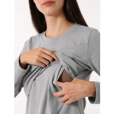 Maternel Yumuşak Dokulu Hamile Tişörtü %95 Pamuklu Trend Tasarım İki Adet Gri - Pudra