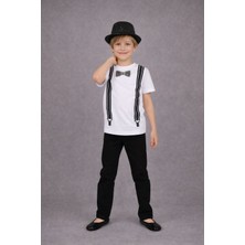 Dıgıl Kids Erkek Çocuk Takım Askı Papyon Baskılı Tişört Siyah Pantalon