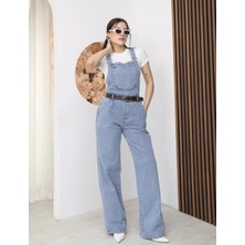 My Lunessa Kemerli Açık Mavi Denim Salopet Tulum