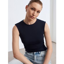 Dilvin 21054 Büzgülü Basic T-Shirt-K.lacivert