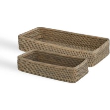 Baolgi Hasır 2'Li Banyo Sepeti Gri 31x15x5.5 cm, 25x11x5.5 cm