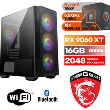 MSI Şafak-Gaming Pc Ddr5-Ryzen 5 7500F-RX 9060XT 16GB- 16 GB Ddr5 Ram-1 Tb Nvme 5000 4000-WİN11PRO-WİFİ-BLUETOOTH-
