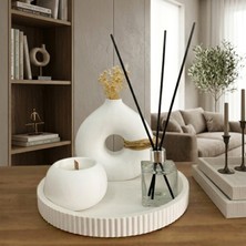 Utaylife Modern Beyaz Dekoratif Tepsi Seti, 3 Parça Obje, Mum, Vazo ve 1 Modern Beyaz Dekoratif Tepsi Seti