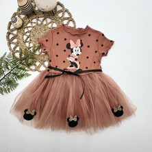 Diji Baby 2-3-4 Yaş Puantiyeli Mickey Baskılı Kurdela Kuşaklı Astarlı Kız Bebek Tütü Elbisesi