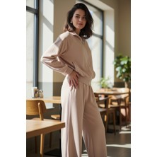Mandala Tekstil Kadın Modal Kumaş Ceket Bol Paça Pantolon Ikili Takım