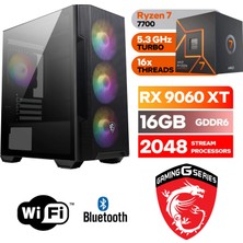 MSI Şafak-Gaming Pc Ddr5-Ryzen 7 7700-RX 9060XT 16GB- 16 GB Ddr5 Ram-1 Tb Nvme 5000 4000-WİN11PRO-WİFİ-BLUETOOTH-