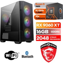 MSI Şafak-Gaming Pc Ddr5-Ryzen 5 7600-RX 9060XT 16GB- 16 GB Ddr5 Ram-1 Tb Nvme 5000 4000-WİN11PRO-WİFİ-BLUETOOTH-