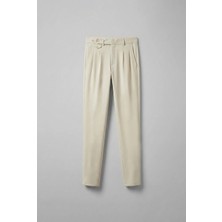 Erkek Pileli Kumaş Pantolon Açık Krem