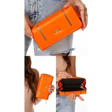 Newish Polo Kadın Turuncu Deri Desenli Telefon Kağıt Para Bölmeli Kartlık ve Cüzdan NEWPOLO214 - Turuncu