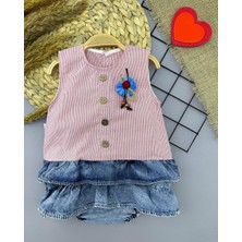 Diji Baby 6-9-12-18 Ay Gül Rozet Detaylı Kot Kilotlu Etek Kız Bebek Elbisesi