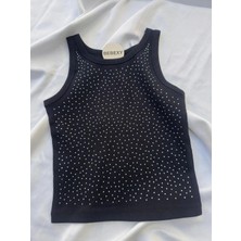 bebexy Kalın Askılı Taş Detaylı Siyah Body