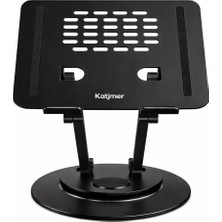 Esmer Bilişim Katjmer Profesyonel 360° Döner Tablet Standı – Siyah, Metal, Yükseklik Ayarlı, Yuvarlak Taban