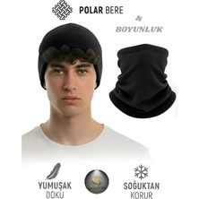 Extra 2li Termal Polar Soğuk Geçirmez Bere+Boyunluk Unisex Pamuklu Kışlık Ayarlanabilir Ip