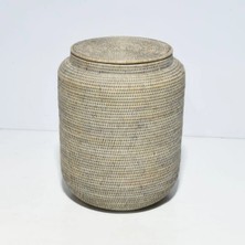 Baolgi Hasır Yuvarlak Sepet Gri 40x30 cm