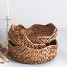 Rattan Bambu Dalgalı Kenar Tepsi Banyo Makyaj Mutfak Organizer & Dekoratif Dalgalı Düzenleyici M