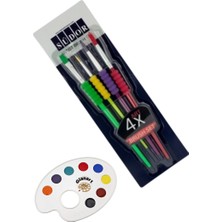 Glanart 4 Lü Sentetik Uçlu Fırça Seti ve Palet 1 Takım (Yağlı,guaj,akrilik ve Cam Boyası Için)