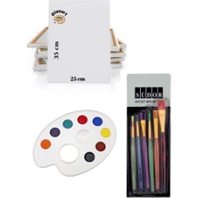 Glanart 25X35 Tuval ve Paletli 6 Lı Fırça Seti Sentetik Uç (Yağlı,guaj,akrilik  Boyası Için)