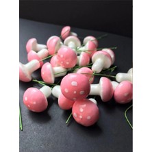 Pembe Beyaz Mantar Teraryum Minyatür Süsleme (10 Adet)