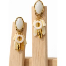 Versein Atelier Taşlı Sallantılı Krem Rengi Küpe