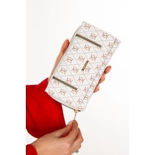 Newish Polo Kadın Deri Desenli Telefon Kağıt Para Bölmeli Kartlık ve Cüzdan NEWPOLO214  - Beyaz