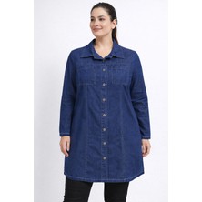 BezeXL Büyük Beden Tensel Kot Gömlek Tunik Lacivert