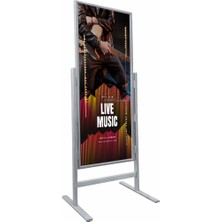 Desmark Eloksal Gri Renk 50X140CM Slim Maki Pano Ayaklı Reklam ve Poster Pano Reklam Panosu