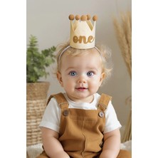 One Kahverengi Ponponlu Mini Doğum Günü Tacı - 1 Yaş Bebek Parti Şapkası