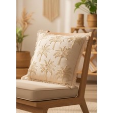 The Mia Tropikal Palmiye Desenli Kırlent Bej 45 x 45 cm