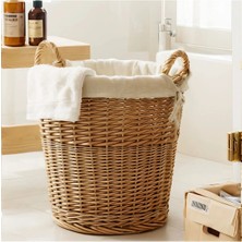 Rattan & Bambu Kulplu Yuvarlak Sepet Organizer & Dekoratif Geniş Depolama Sepeti