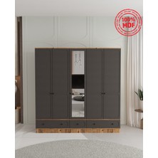 T&B Irmak 5 Kapaklı Çekmeceli Bazalı Gardırop - Tamamı Mdf