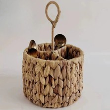 Hasır Su Sümbülü Yuvarlak Kulplu Kaşıklık & Dekoratif Mutfak ve Sunum Organizeri