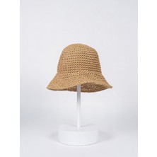 Mollycrush Kadın Camel Hasır Örgü Bucket | Bohem Stil Plaj ve Güneş Şapkası