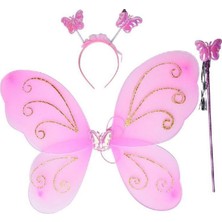 Pandoli 50 cm Pembe Kelebek Kanat Seti Tül Malzemeden Taç ve Asa ile Yetişkin ve Çocuklar İçin
