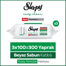 Sleepy Easy Clean Premium Beyaz Sabun Katkılı Yüzey Temizlik Havlusu Mendili 3x100 (300 Yaprak)