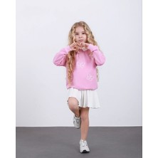 Kr Kids Butik Kız Çocuk Pembe Kelebek Desenli Sweatshirt Beyaz Pileli Etek Takım – Şık Günlük Kombin