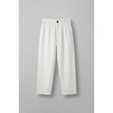 Erkek Beli Lastikli Desenli Baggy Pantolon Beyaz