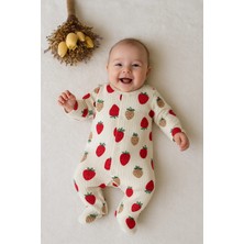 Tuem Baby Kız Bebek Çilek Desenli Patikli %100 Pamuk Çıtçıtlı Uzun Kollu Tulum