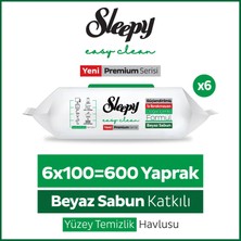 Sleepy Easy Clean Premium Beyaz Sabun Katkılı Yüzey Temizlik Havlusu Mendili 6x100 (600 Yaprak)