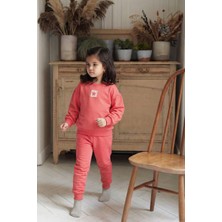Etiket Detaylı Sweatshirt Takım 1-7 Yaş Mercan