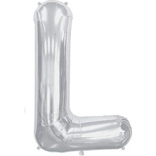 Bal10 Dünyası Büyük Boy Gümüş Renk 100 cm L Harfi Folyo Balon