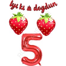 Rönesans Parti Iyiki Doğdun Yazılı Çilek Konsept Doğum Günü Folyo Balon Seti Yaş-5