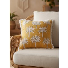 The Mia Tropikal Palmiye Desenli Kırlent Hardal 45 x 45 cm